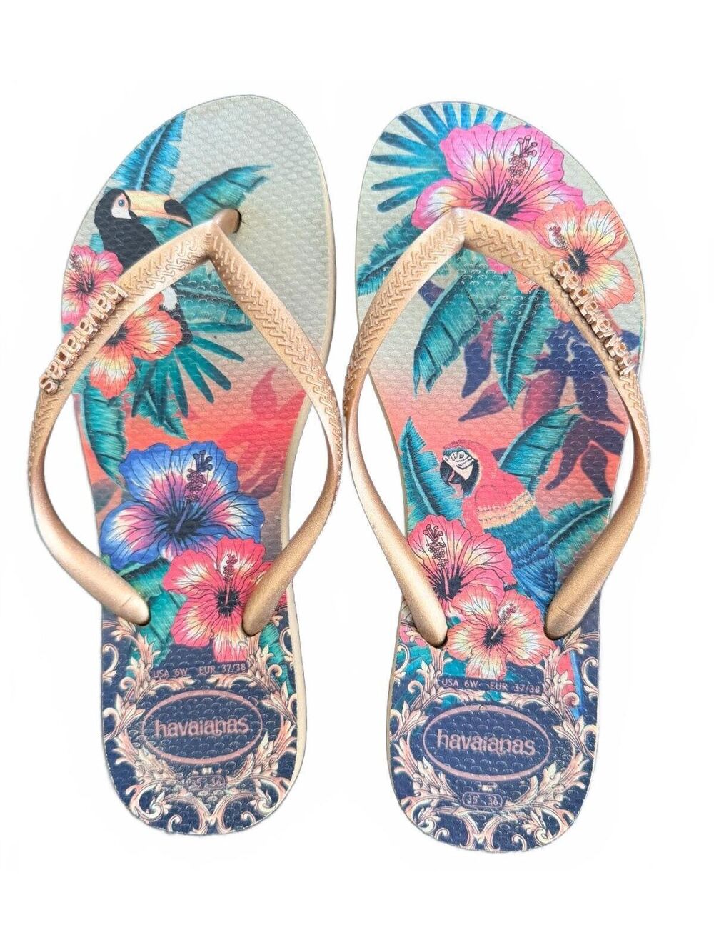 Havaianas Gold Tropical Floral Flip Flops